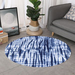 Blue Tie Dye Shibori Print Round Rug