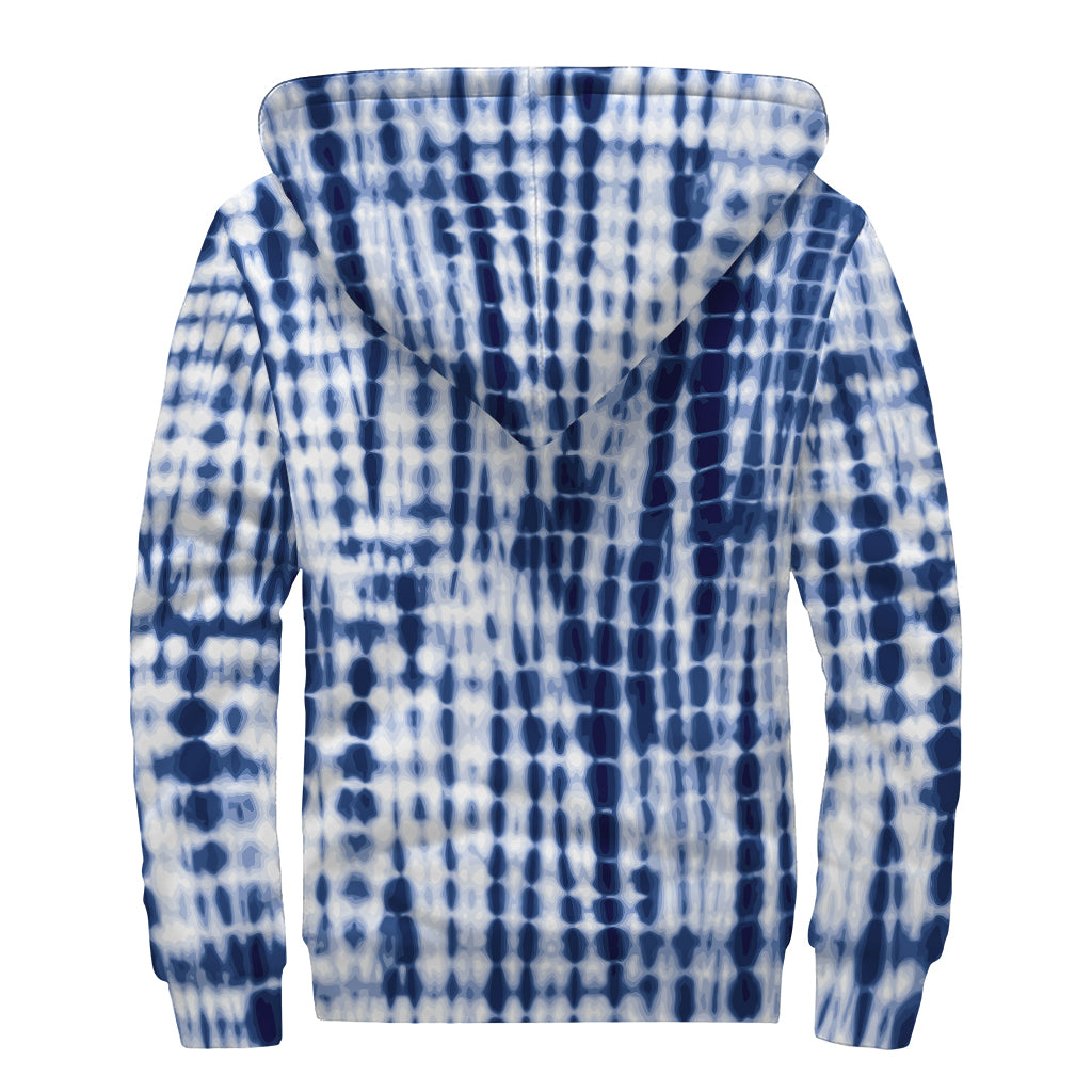 Blue Tie Dye Shibori Print Sherpa Lined Zip Up Hoodie