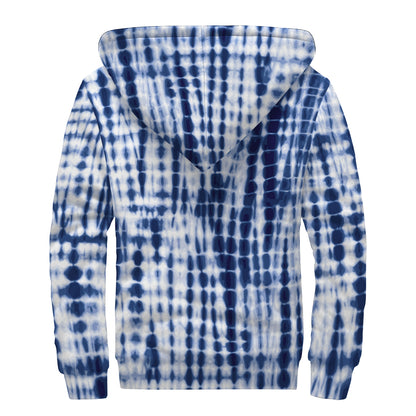 Blue Tie Dye Shibori Print Sherpa Lined Zip Up Hoodie