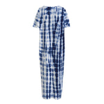 Blue Tie Dye Shibori Print Short Sleeve Long Nightdress