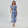 Blue Tie Dye Shibori Print Short Sleeve Maxi Dress