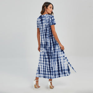 Blue Tie Dye Shibori Print Short Sleeve Maxi Dress