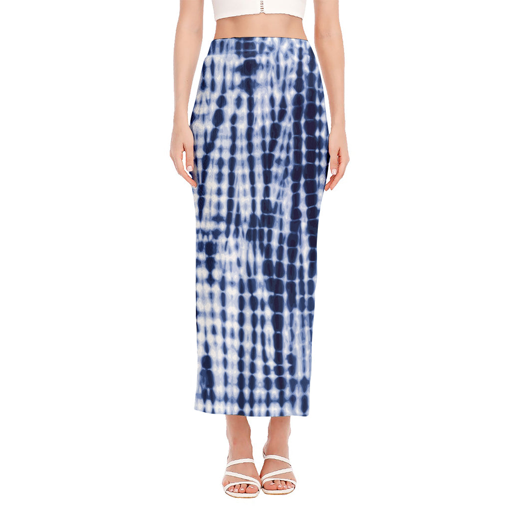 Blue Tie Dye Shibori Print Side Slit Maxi Skirt