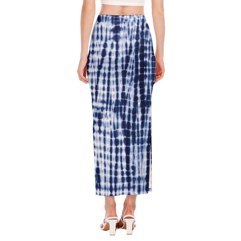 Blue Tie Dye Shibori Print Side Slit Maxi Skirt