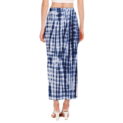 Blue Tie Dye Shibori Print Side Slit Maxi Skirt