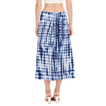 Blue Tie Dye Shibori Print Side Slit Midi Skirt