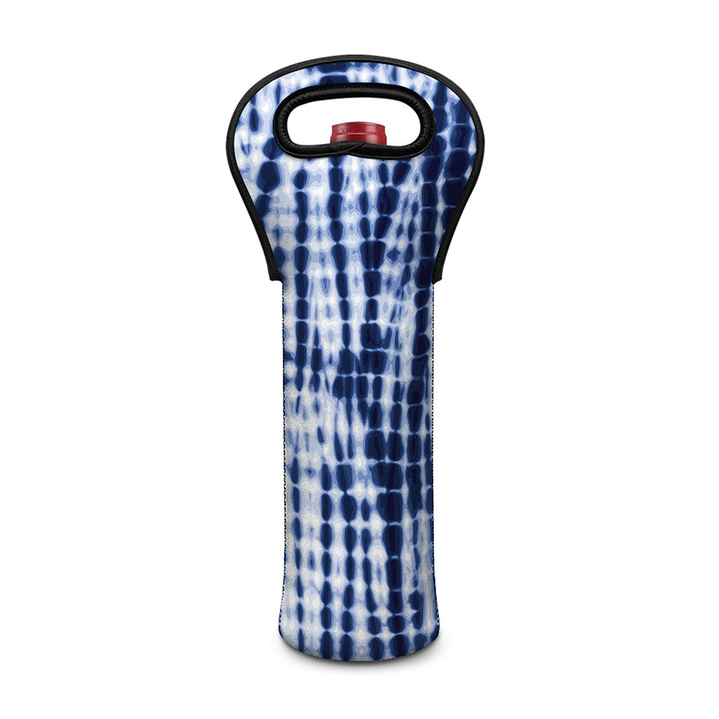 Blue Tie Dye Shibori Print Single Neoprene Wine Tote