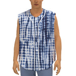 Blue Tie Dye Shibori Print Sleeveless Baseball Jersey