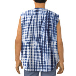 Blue Tie Dye Shibori Print Sleeveless Baseball Jersey
