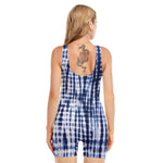 Blue Tie Dye Shibori Print Sleeveless One Piece Swimsuit