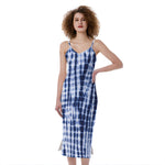 Blue Tie Dye Shibori Print Slim Fit Midi Cami Dress