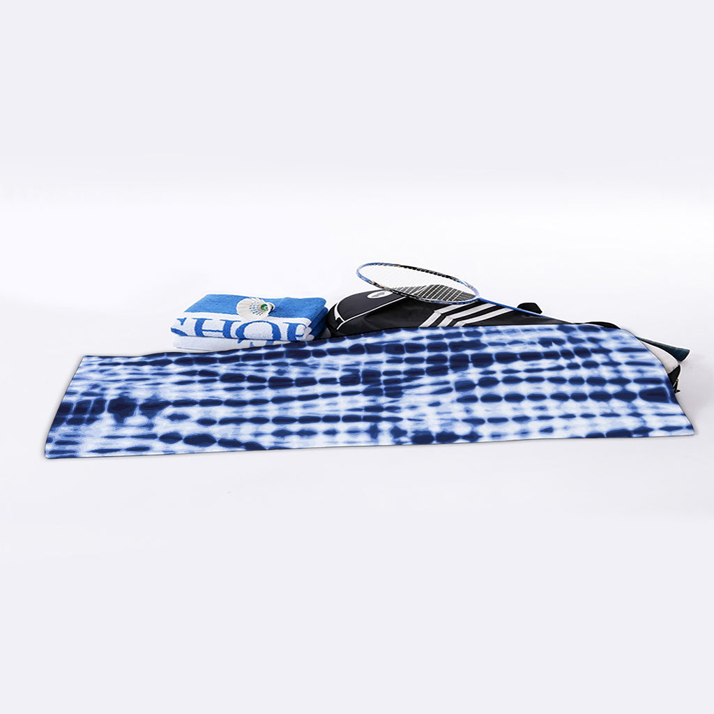 Blue Tie Dye Shibori Print Sports Towel