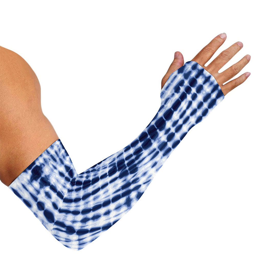 Blue Tie Dye Shibori Print Sun Protection Arm Sleeves