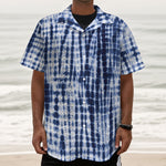 Blue Tie Dye Shibori Print Textured Short Sleeve Shirt
