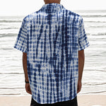 Blue Tie Dye Shibori Print Textured Short Sleeve Shirt