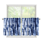 Blue Tie Dye Shibori Print Tier Curtains