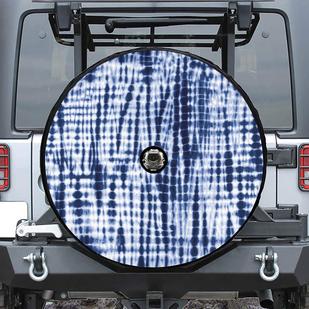 Blue Tie Dye Shibori Print Tire Cover With Camera Hole
