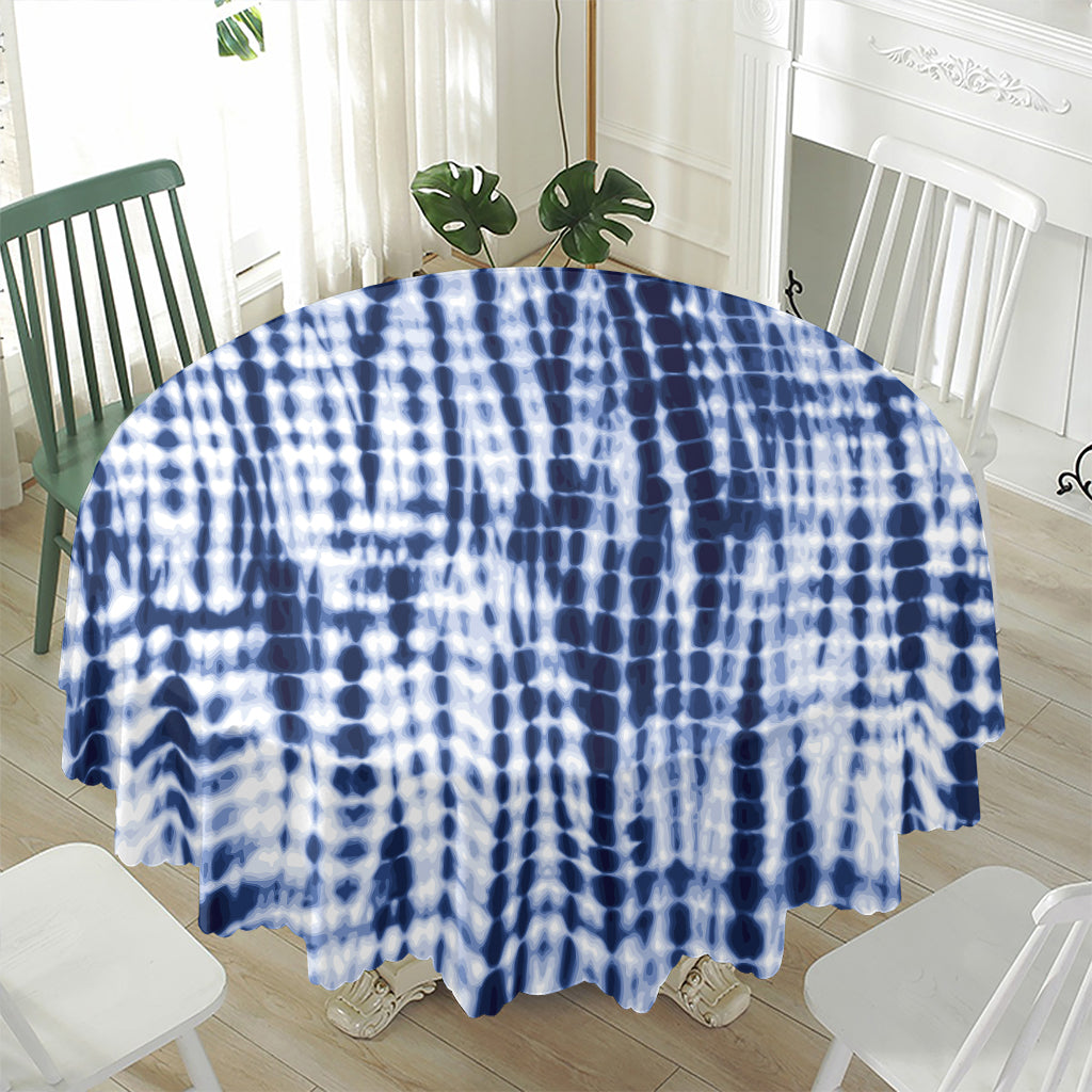 Blue Tie Dye Shibori Print Waterproof Round Tablecloth
