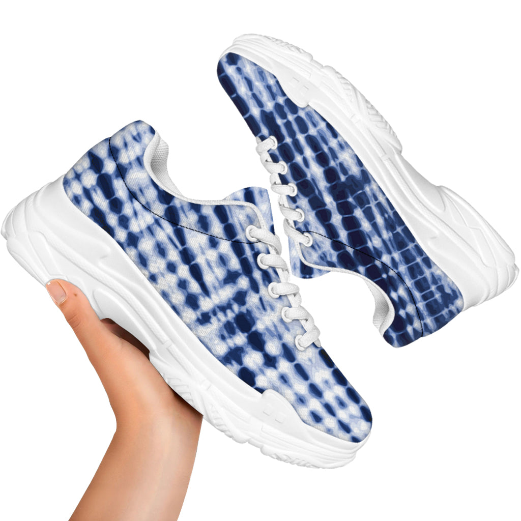 Blue Tie Dye Shibori Print White Chunky Shoes