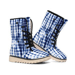 Blue Tie Dye Shibori Print Winter Boots