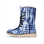 Blue Tie Dye Shibori Print Winter Boots