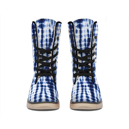 Blue Tie Dye Shibori Print Winter Boots