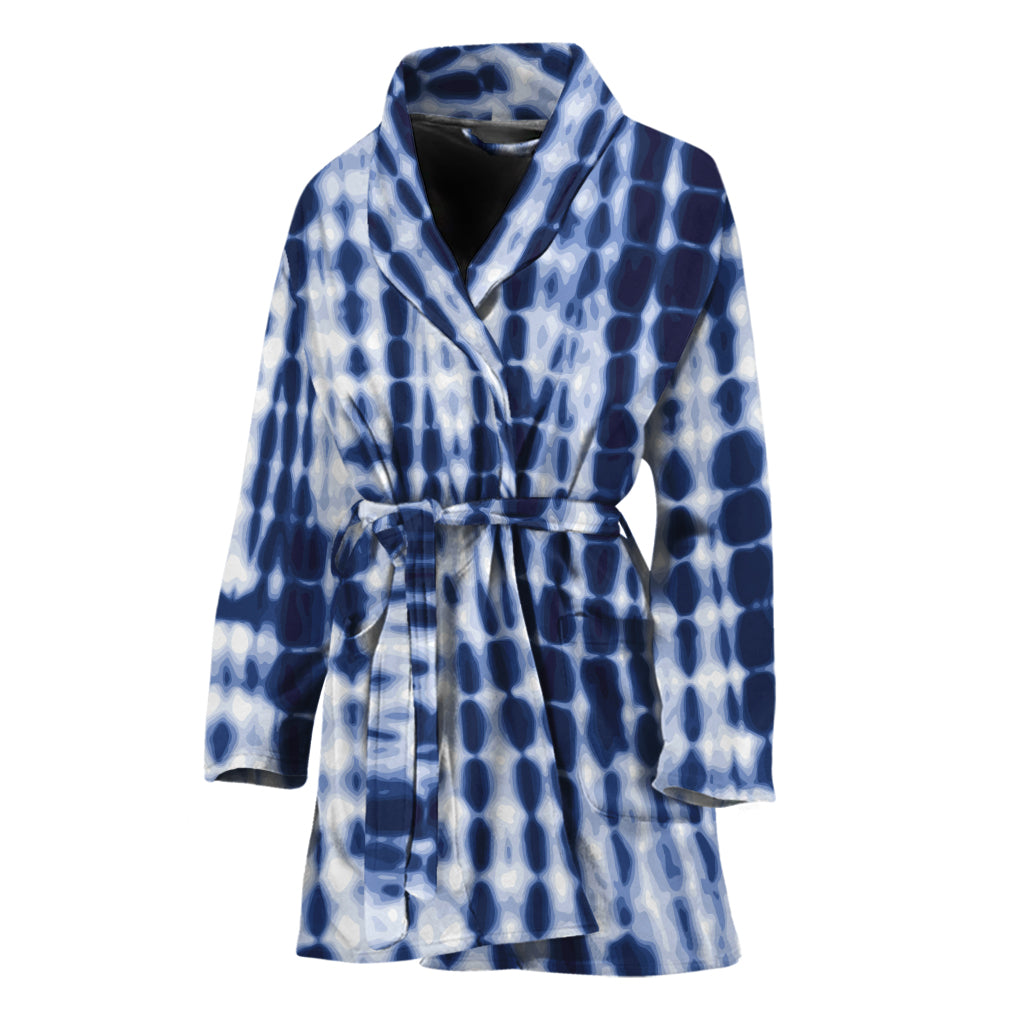 Blue Tie Dye Shibori Print Women's Bathrobe