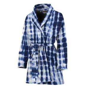 Blue Tie Dye Shibori Print Women's Bathrobe