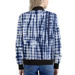 Blue Tie Dye Shibori Print Women's Bomber Jacket