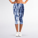 Blue Tie Dye Shibori Print Women's Capri Leggings