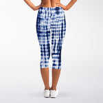 Blue Tie Dye Shibori Print Women's Capri Leggings
