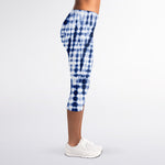 Blue Tie Dye Shibori Print Women's Capri Leggings