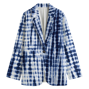 Blue Tie Dye Shibori Print Women's Cotton Blazer