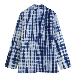 Blue Tie Dye Shibori Print Women's Cotton Blazer