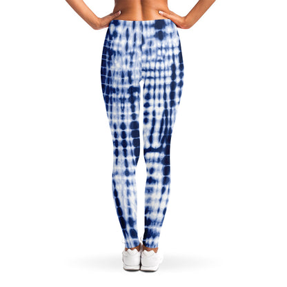 Blue Tie Dye Shibori Print Women's Leggings