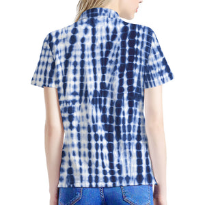 Blue Tie Dye Shibori Print Women's Polo Shirt