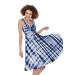 Blue Tie Dye Shibori Print Women's Sleeveless Dress