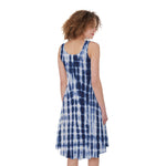 Blue Tie Dye Shibori Print Women's Sleeveless Dress