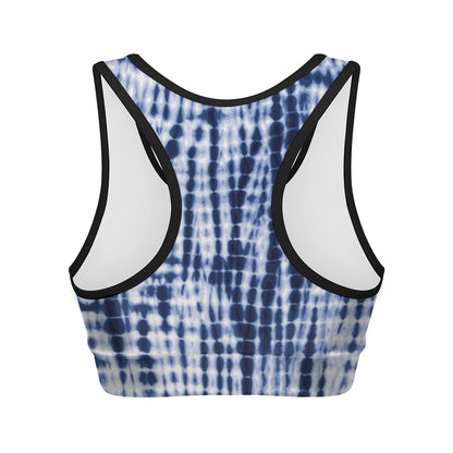Blue Tie Dye Shibori Print Women's Sports Bra