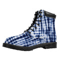 Blue Tie Dye Shibori Print Padded Collar Lace Up Boots