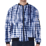 Blue Tie Dye Shibori Print Zip Sleeve Bomber Jacket