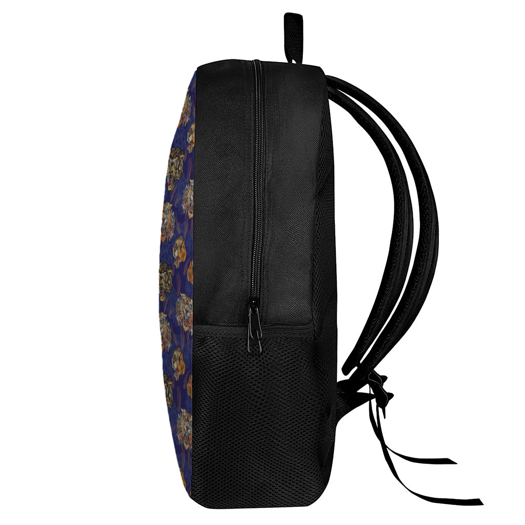 Blue Tiger Tattoo Pattern Print 17 Inch Backpack