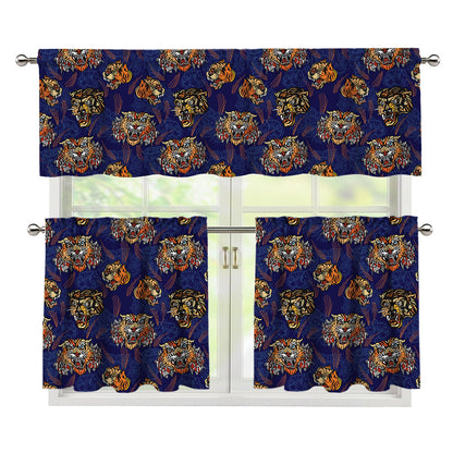 Blue Tiger Tattoo Pattern Print 3 Piece Kitchen Curtains