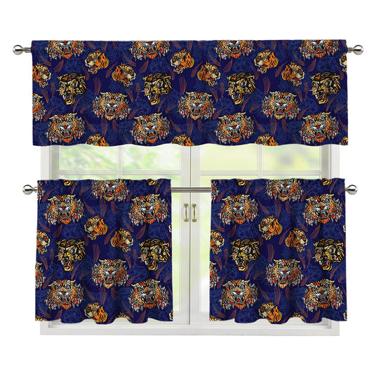 Blue Tiger Tattoo Pattern Print 3 Piece Kitchen Curtains