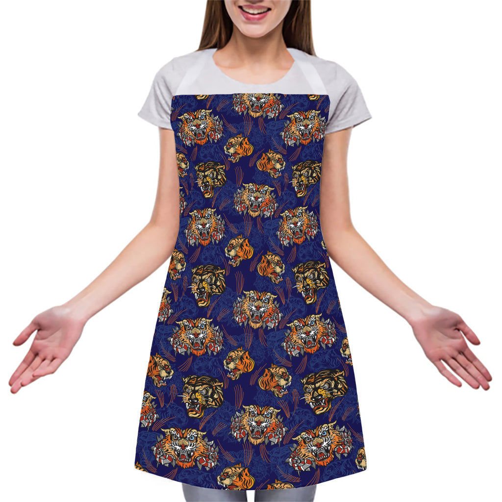 Blue Tiger Tattoo Pattern Print Adjustable Apron