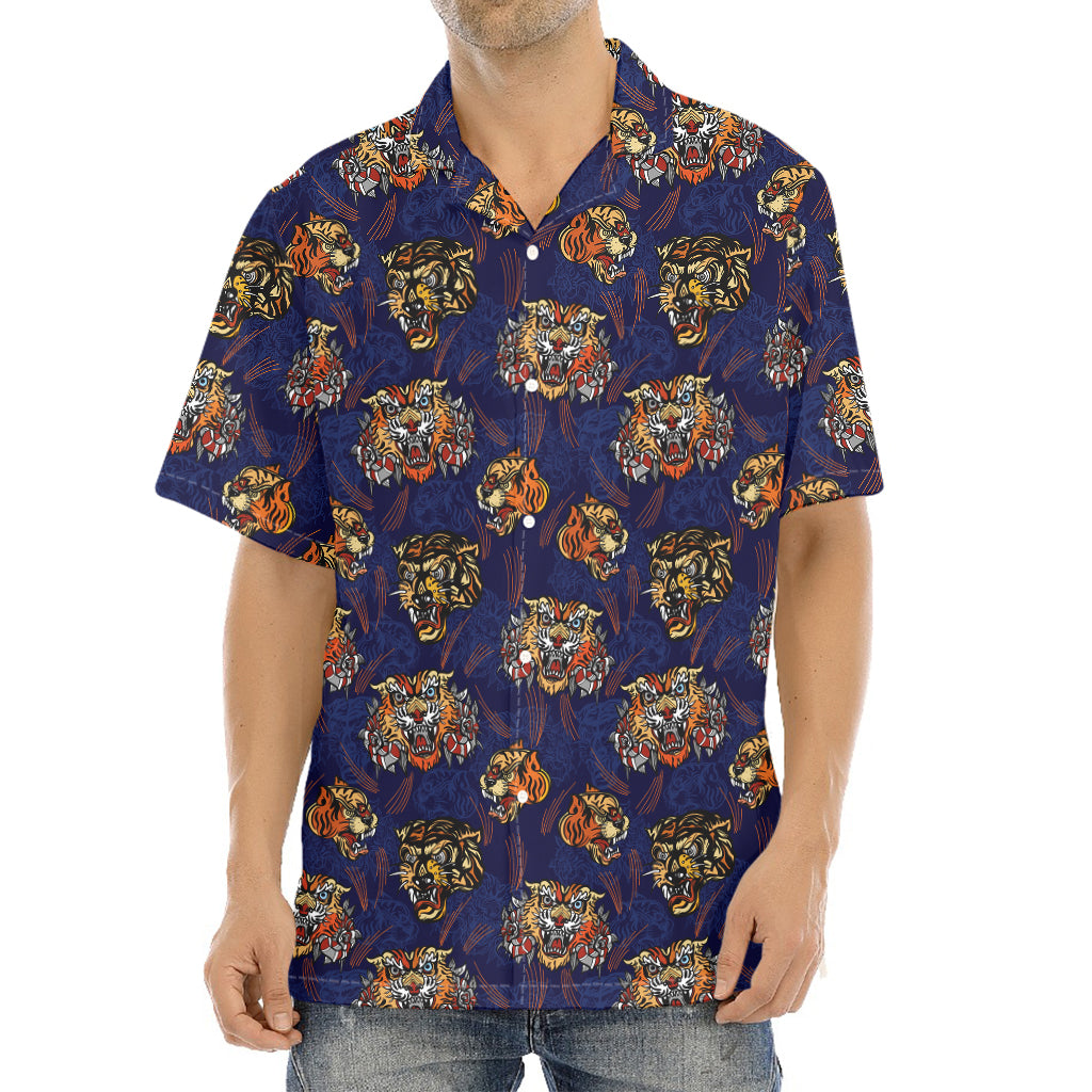 Blue Tiger Tattoo Pattern Print Aloha Shirt