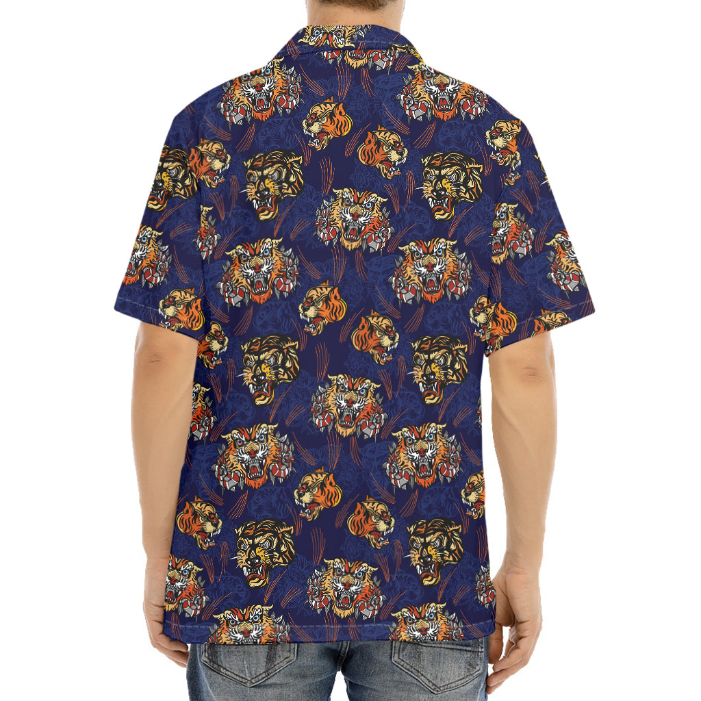 Blue Tiger Tattoo Pattern Print Aloha Shirt