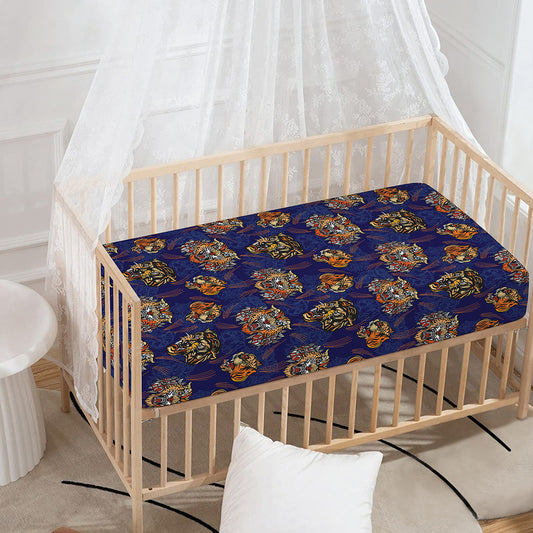 Blue Tiger Tattoo Pattern Print Baby Crib Sheet