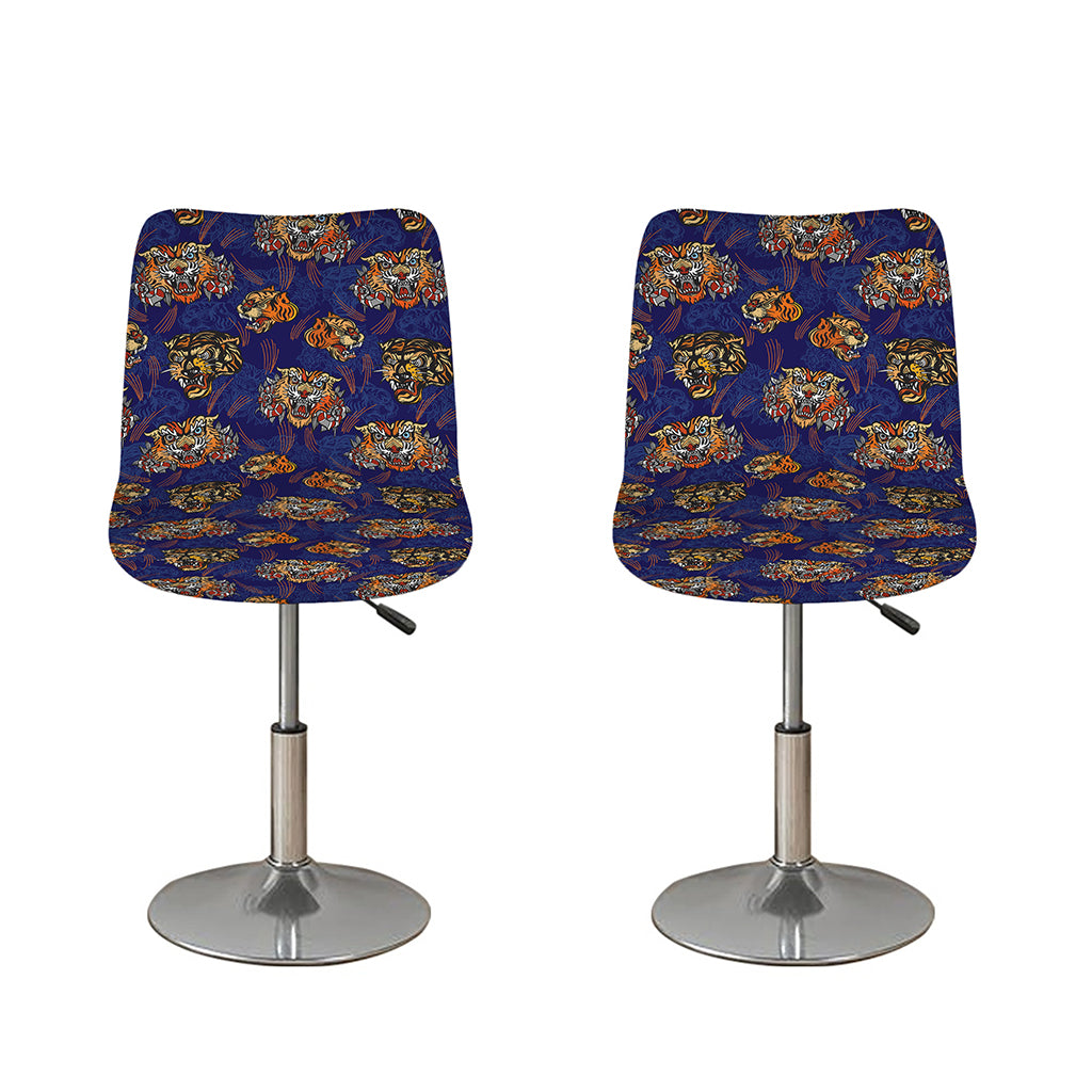 Blue Tiger Tattoo Pattern Print Bar Stool Covers