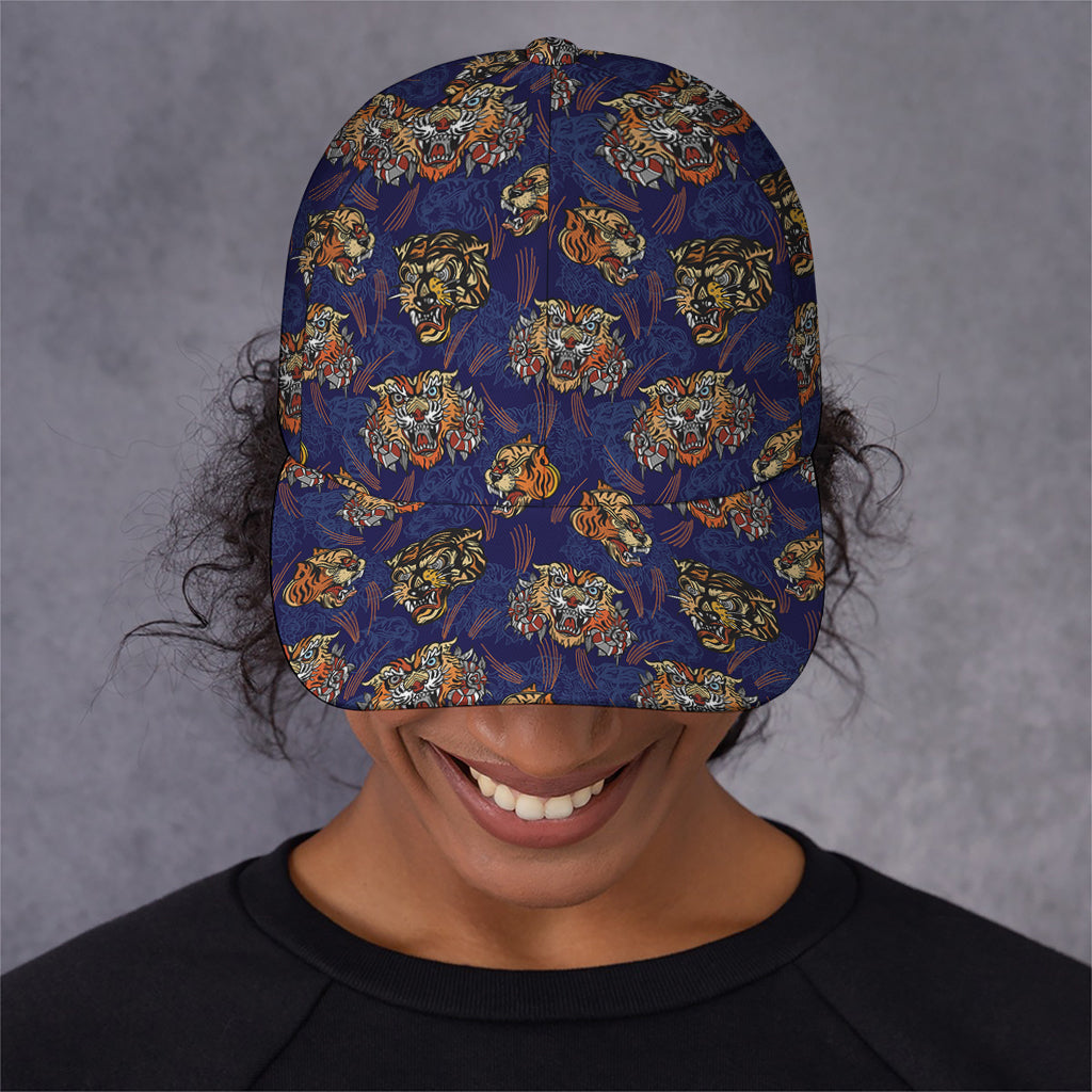 Blue Tiger Tattoo Pattern Print Baseball Cap